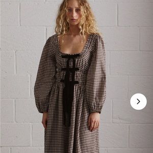 Damson Madder DAKOTA BOW MIDI DRESS - CHOCOLATE CHECK